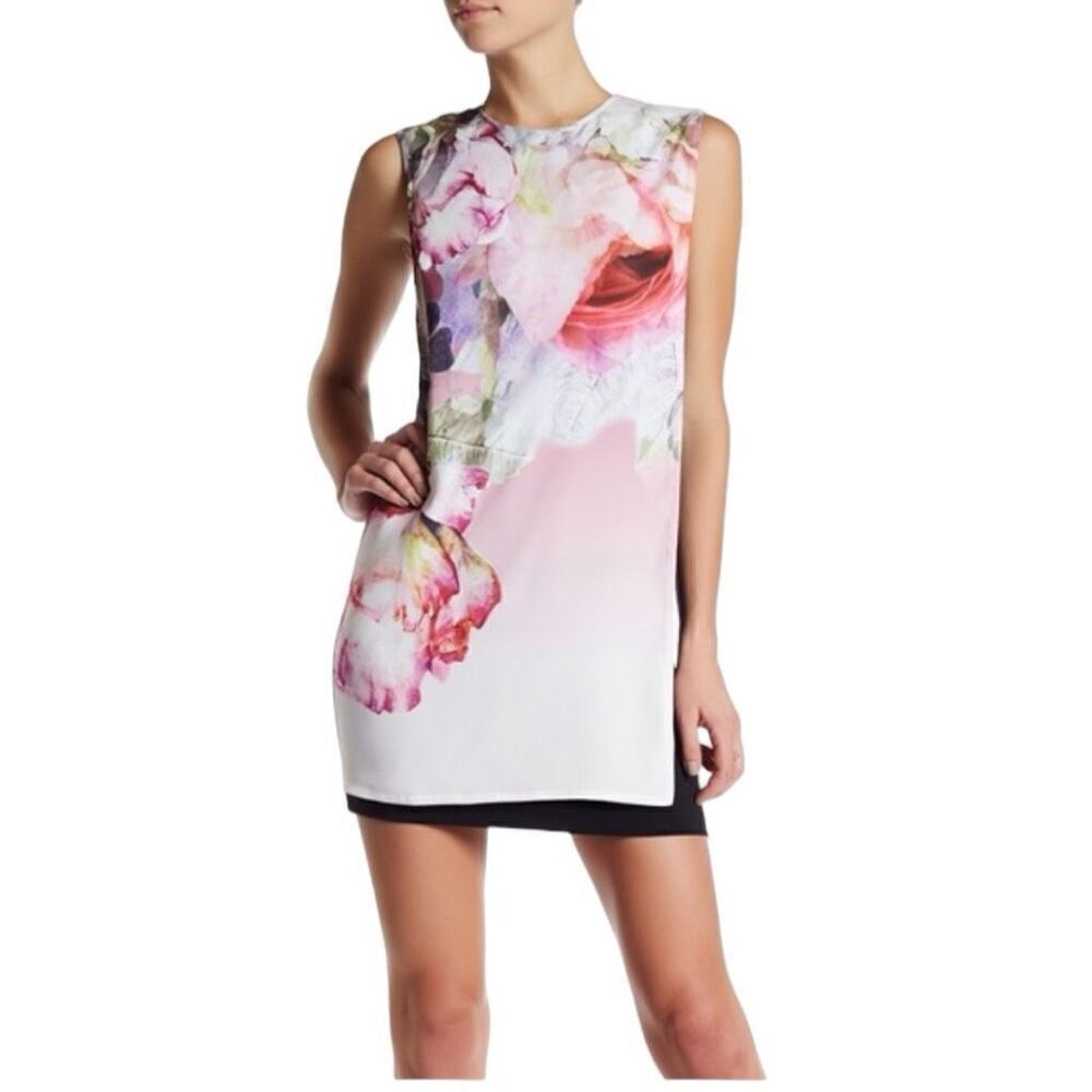 Ted Baker London Floral Print Milisa Pure Peony Tunic Dress Pink Black Size 6